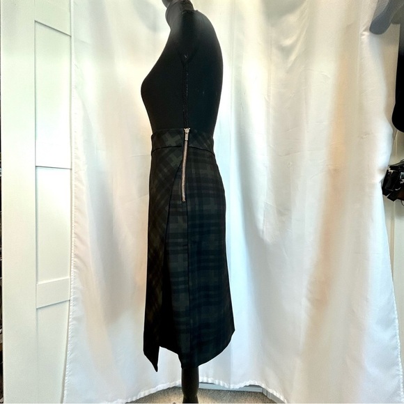 PREMISE Studio black green plaid check asymmetrical side zipper pencil skirt Sz4 - Picture 4 of 13